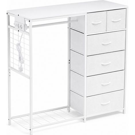 Armoire enfant 125x40x118 cm en MDF et métal blanc avec prise, gain de place chambre – MEUBLIV (1/5)