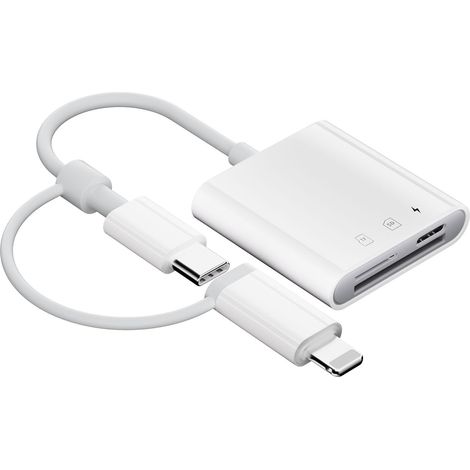 Lecteur Carte SD 2 en 1 Lightning USB-C Adapté à iPhone iPad MFi Compatible SD Micro SD TF (1/5)