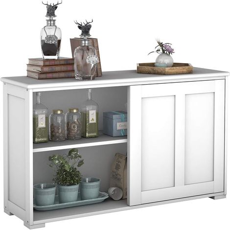 Costway – Buffet bas contemporain laqué 106,7x33x62,5 cm – MDF blanc antique – Design moderne avec portes coulissantes – Grande capacité de rangement (1/5)