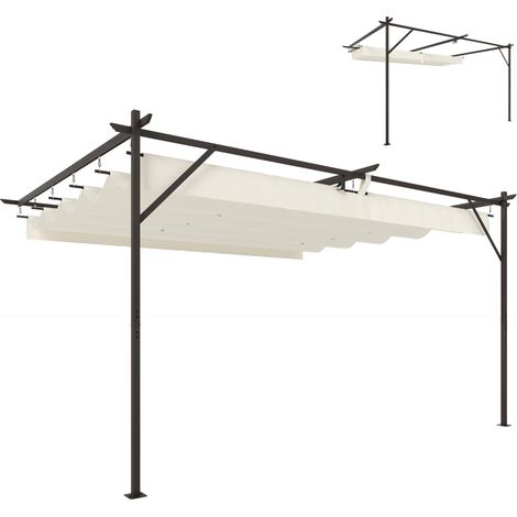 Pergola murale de jardin 4 x 3 m avec toit rétractable, protection UPF 30+, drainage, tonnelle d'extérieur, couleur crème