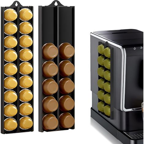 Porte-capsules mural réglable compatible avec les capsules Nespresso (37-58 mm), support de rangement auto-adhésif pour capsules de café (noir, 2 pièces)