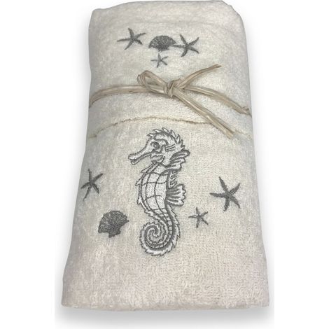 LOT DE SERVIETTES MER HIPPOCAMPE - BEIGE (1/2)
