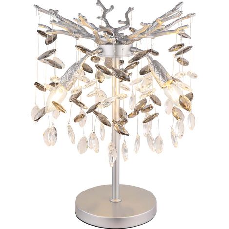 Tischleuchte Beistelllampe Tischlampe silberfarben Glaskristalle rauch H 50 cm