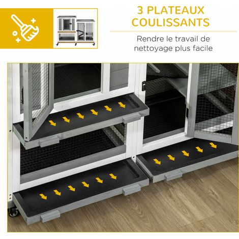 Clapier lapin intérieur cage lapin en bois design de luxe 3 niveaux avec 3 plateaux amovibles 110 x 50 x 86 cm gris (1/5)