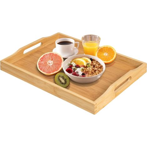 1 Plateau De En Bambou, Poignées Intégrées, Bordures Surélevées, Pour Salon Cuisine Salle De Bain (1/5)