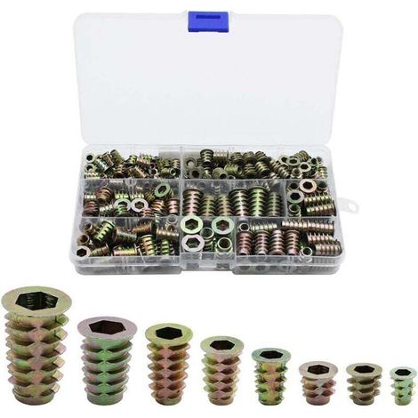 230 Pièces Alliage de Zinc Insert Fileté Hexagonale Écrous Inserts Fileté Insert Écrous Filetage Extérieur M4 M5 M6 M8 pour Kit d'outils d'écrou pour Meubles en Bois (1/4)