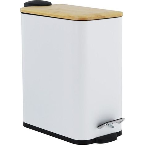 Papelera con pedal - papelera de baño - 5 litros - bambú blanco (1/5)