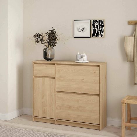 Dmora - Schuhschrank Maxime, Schuhregal, Mehrzweck-Eingangsgarderobe, Möbel für Schuhe, 109x32 h93 cm, Eiche (1/5)