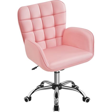 Yaheetech Sedia/Poltroncina da Ufficio Scrivania a Rotelle Girevole Imbottita in Similpelle Reclinabiale Ergonomica Altezza Regolabile Rosa (1/5)