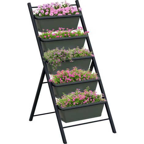 5-Tier Vertical Garden Planter with 5 Containers,Outdoor Plant Stand for Vegetables and Flowers,Stylish Grey Design