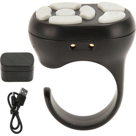 Bague de Défilement Télécommandée Bluetooth 5.3, Télécommande pour Déclencheur d'Appareil Photo, Télécommande de Page et Bouton Selfie avec Boîtier de Charge pour Smartphone, Noir