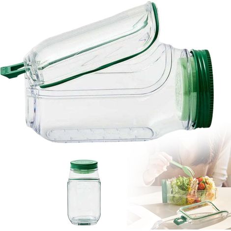 Salatschüssel im Glas mit seitlicher Öffnung, tragbarer Salatbehälter, ideal für die Zubereitung von Mahlzeiten zu Hause, im Freien und auf Reisen.