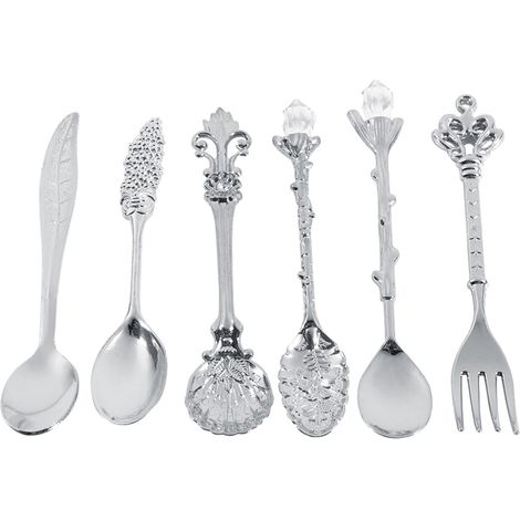 Cuillères À Café Mini - Fourchette Mini - Style Royal Vintage - En Alliage De Zinc - Pour Décoration De Table Et Cadeaux - Lot De 6 Pièces (1/5)