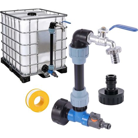Robinet IBC Col de Cygne, 3/4 Pouce, Adaptateur Cuve 1000L, 2 en 1 avec Robinet et Vanne, Accessoire pour Réservoir d’Eau de Pluie, Tonneau et Arrosage de Jardin (1/5)