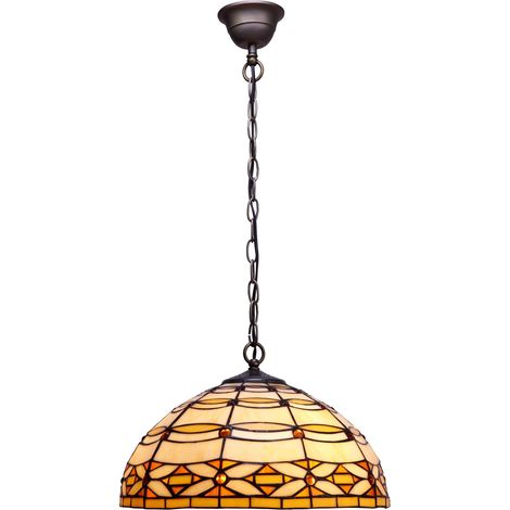 Lampe à suspension de plafond de plus grand diamètre 40 cm avec chaîne Tiffany Ivory Series