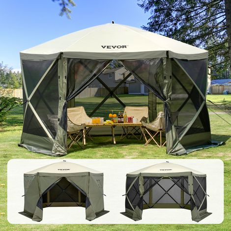 VEVOR Gazebo Emergente 3,66 x 3,66 m Tienda Mosquitera Emergente Poligonal de 6 Lados Refugio Solar de Ajuste Rápido con 6 Parasoles Removibles a Prueba de Viento Ventanas de Malla, Verde (1/5)