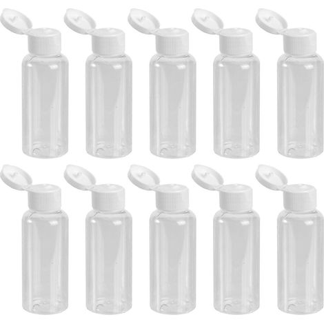 Lot de 10 flacons échantillons vides en plastique de 50 ml avec couvercle, parfaits pour les eaux émollientes, gels douche et émulsions (bouchons de couleur aléatoire).-9.50X3.00X3.00CM-White
