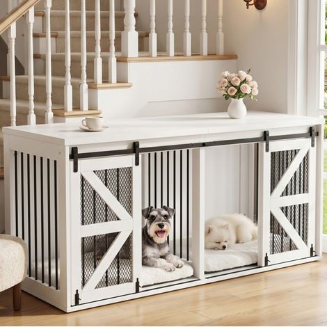Cage pour chien d'intérieur 160 x 60 x 75 cm, pour deux chiens, blanche DESVIAE (1/5)