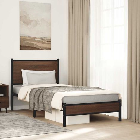 Estructura de cama sin colchón metal marrón roble 80x200 cm (1/5)