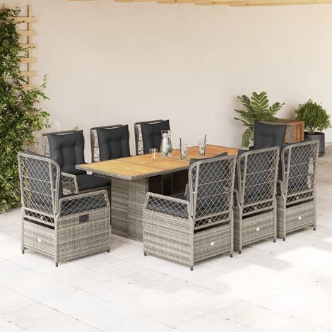 Ensemble à manger de jardin 9 pcs-Salon de jardin coussins gris résine tressée 681490 (1/5)