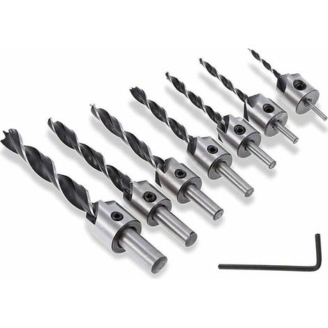 7pcs 5 Flûte Countersink Mèche Foret Fraise à Bois Bits Conique Alésoir Foret de Menuiserie Pour Chanfreinage du Bois 3-10mm (1/5)