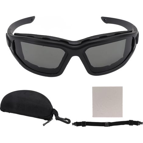 Lunettes de protection anti-buée à double couche résistantes aux chocs et aux rayons UV, avec sangle réglable et verres amovibles, couleur noire. (1/5)