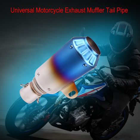 Silencieux universel moto échappement embout tube acier inoxydable bleu miroir (1/5)
