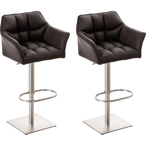 Lot de 2 tabourets de bar Damaso similicuir Marron Acier inoxydable (1/5)