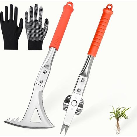Désherbeurs Manuels, Désherbeur à Fissures L + Arrache Pissenlit, Arrache Mauvaise Herbe, Outillage de Jardin Terrasse Pelouse (Rouge) (1/5)