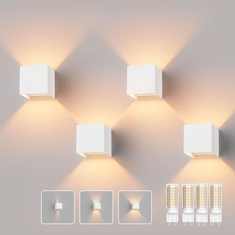 4PCS Applique Mural avec Ampoule LED G9 Remplaçable Lampe Murale Interieur/Exterieur Blanc Chaud 3000K Angle de Faisceau Réglable Appliques Murales pour Salon Chambre (Blanc) (1/5)