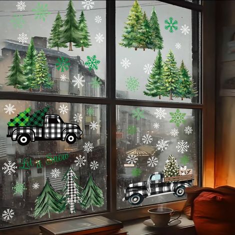 Weihnachtsdekoration – 8 Bögen mit Weihnachtsfensteraufklebern, Weihnachtsbaumaufklebern und einfachen Aufklebern (1/5)