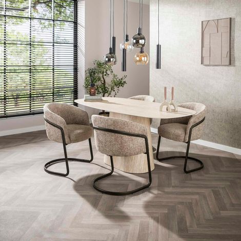 Table céramique effet travertin, bords ronds 180 cm ASCOLI