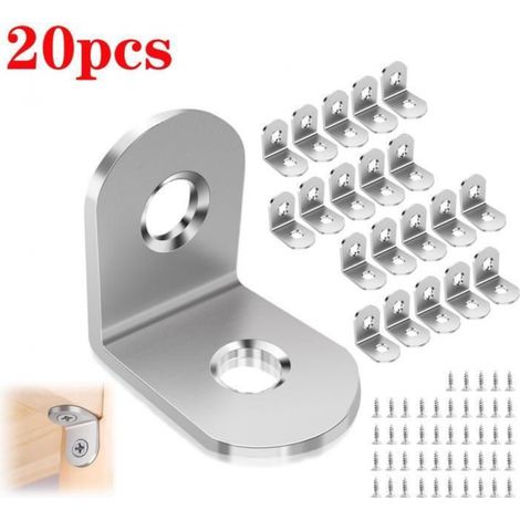 Lot de 20 équerres de fixation 20 x 20 mm en acier inoxydable avec 40 vis, pour réparation et renfort de meubles (1/5)