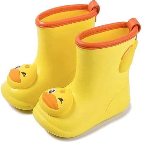 MINKUROW Stivali Da Pioggia Per Bambini Stivali Da Pioggia Per Ragazzi Stivali In Gomma Da Ragazza Stivali Misti Antiscivolo Per Bambini , Anatroccolo Giallo , Lunghezza Della Scarpa 18 Cm (1/5)