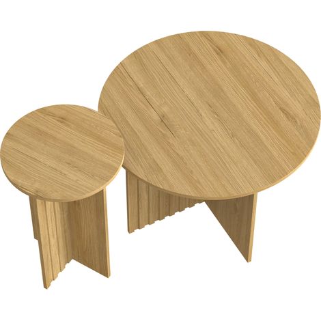 Set aus 2 runden ineinander schiebbaren Beistelltischen aus Holz, Naturoptik, moderner Stil (1/5)