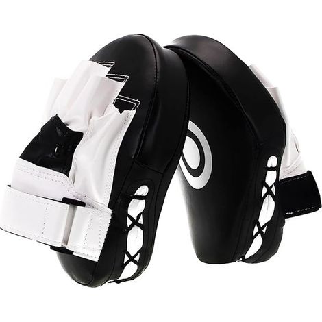 Gants de frappe incurvés Focus - Protections de mains d'entraînement en cuir synthétique pour la boxe, le karaté et le muay-thaï - Sangle ajustable - Blanc et noir (1/5)