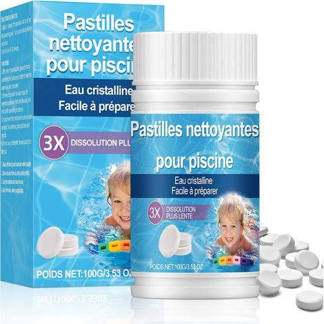 Chlore Piscine, Galet Chlore Piscine Multifonction à Dissolution Lente, Longue Désinfection, Eau Propre et Saine, Libération Stable et Durable du Chlore, 100 Pièces (1/5)