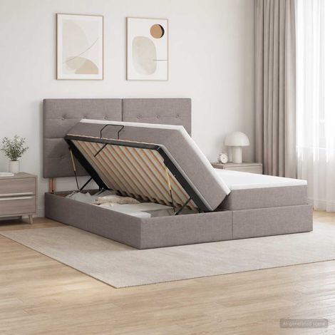 vidaXL Lit de Rangement avec tête de lit Taupe 180 x 200 cm Tissu (1/5)