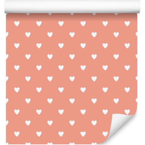 Papier peint Cœur Corail, Blanc et Pêche 50x1000 cm (1/5)