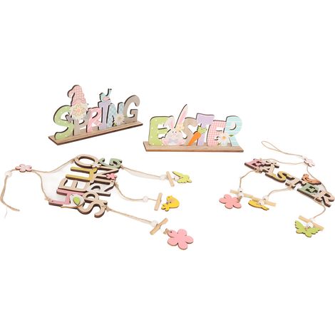 4 décorations suspendues en bois de Pâques, style rustique pour maison, café, boulangerie, fenêtre de ferme, vacances de printemps (1/5)