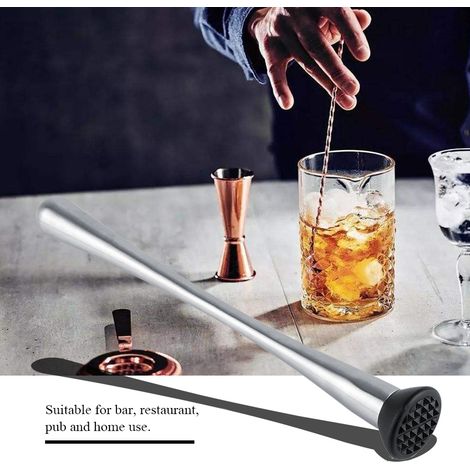 Cocktailstampfer aus Edelstahl mit langem Griff, ideal zum Mixen von Mojito-Früchten und anderen Getränken. (1/5)