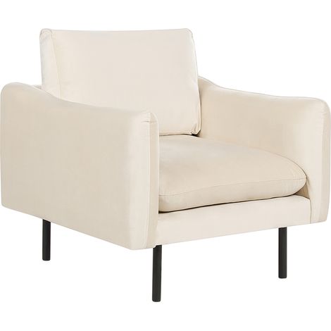 Sillón de terciopelo respaldo acolchado patas negras estilo retro moderno beige claro Vinterbro