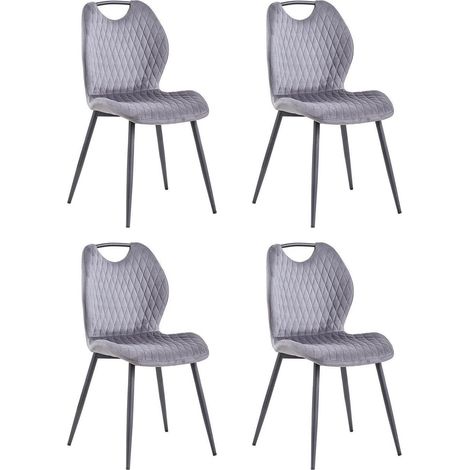 Lot de 4 chaises de salle à manger grises, style nordique, assise rembourrée, pieds métal (1/5)