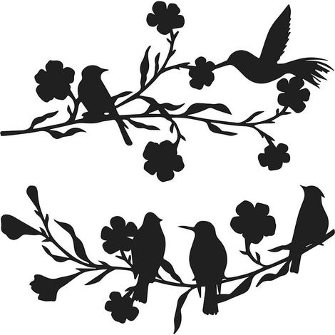 Lot de 2pcs Décoration Murale en Métal oiseaux sur branche de fleurs,Tenture Murale Décor Silhouette Art pour Maison Chambre Salon Bureau (1/5)