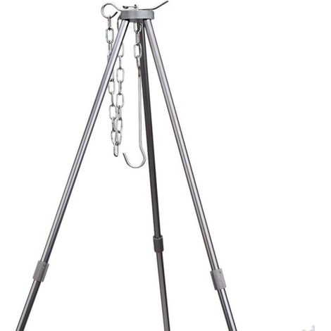 Barbecue suspendu sur trépied en acier inoxydable – Charge maximale 12 kg – Ajustable pour cuisson en extérieur – Portable avec sac de transport –