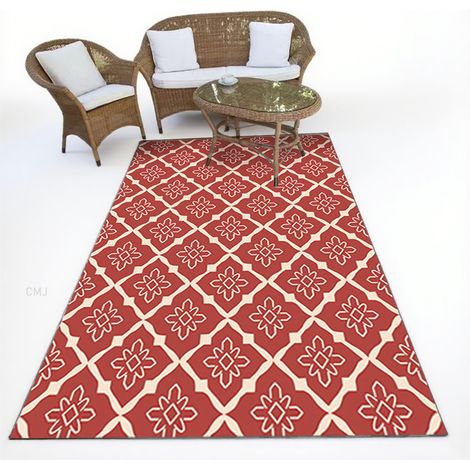 Tapis géométrique extérieur pour camping-car camping de jardin pique-nique en caravane terrasse balcon porche 80x120cm Rouge (1/5)