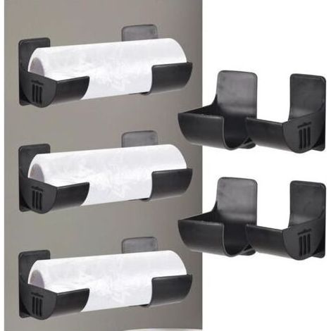 4 Pièces Film Alimentaire Support Rangement Porte, Organisateur de pier Aluminium, Boîte Rangement Murale en Plastique, Distributeur de Sacs Poubelle pour Armoire, Salle de Bains, Réfrigéra (1/5)