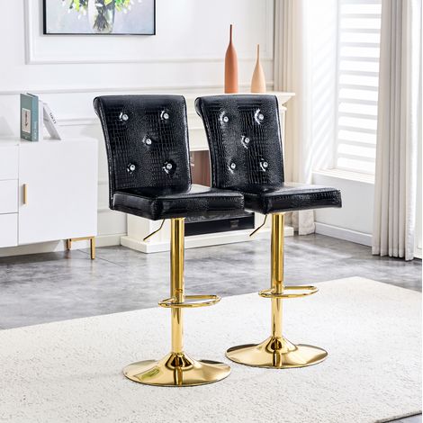 MEUBLIV Lot de 2 tabourets de bar noirs – réglage en hauteur, design cristal (1/5)