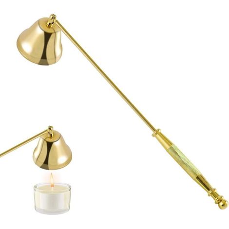 Spegnicandele in acciaio inox color oro con manico lungo: spegnimento sicuro ed elegante delle candele, ideale come regalo.
