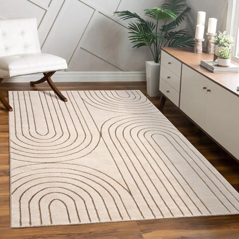 Paco Home Alfombra Salon De Habitacion Pelo Corto Motivo Floral Arcoíris Geometrico 240x340 cm, Crema
